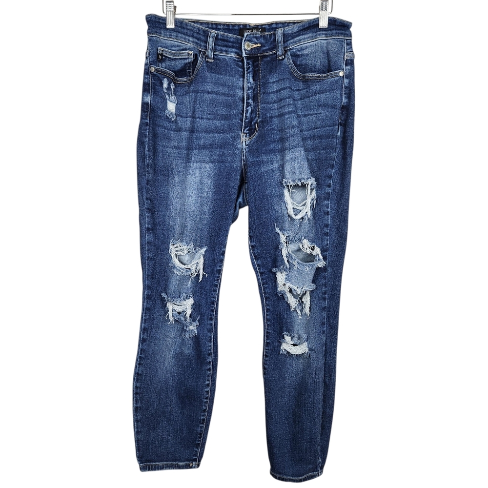 Judy Blue 82156 Boyfriend Fit Destroyed Distressed Blue Jeams Womens Size 14W
